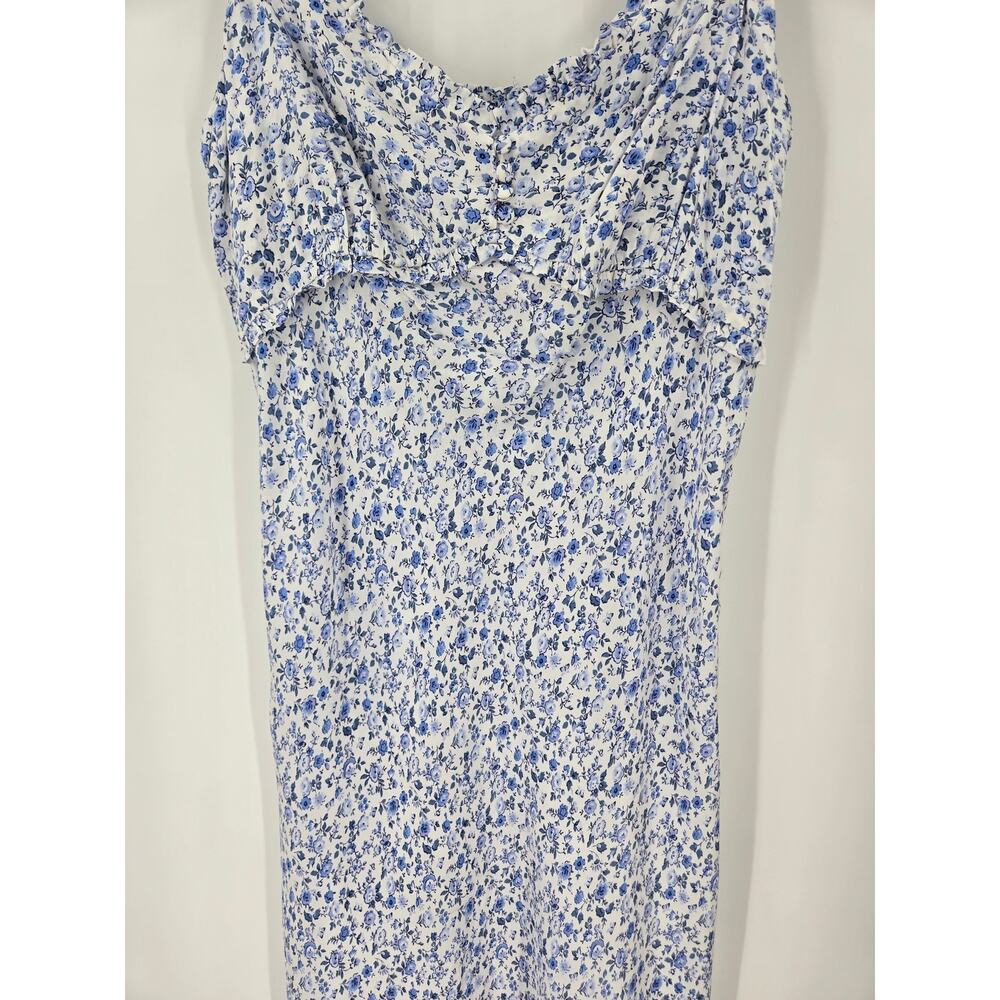 NWT Gap Women Maxi Dress Medium Blue Sweetheart Crepe Floral Smock Ruffle Summer - Picture 15 of 16